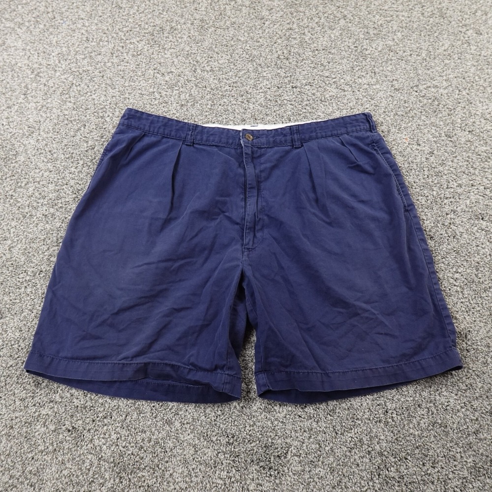 VTG Ralph Lauren Shorts Mens 40 Blue Chino Polo Golf Crest Preppy Pleated Casual